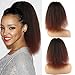 LEOSA 14 inches Natural Black Yaki Straight Drawstring Ponytail Short Hair for Women Ponytail Synthetic Hair Extensions(1B-33#)