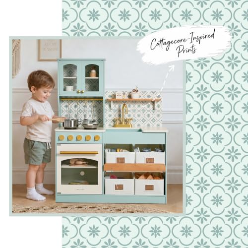 Image of Tiny Land Wooden Play Kitchen for Kids with Toy Storage for Pretend Play