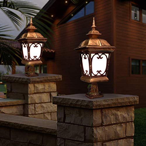 Image of Weldecor Outdoor Gate Light for Main Entrance Pillar - Antique Aluminium Waterproof Post Top Lamp for Boundary Wall, Main Gate & Home Exterior Set of 2