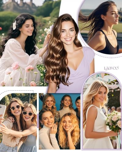 Image of LaaVoo Clip In Hair Extensions Real Human Hair, For Prom, 16 Inch 5Pcs 80g | Balanced Light Brown Blended Blonde Highlights Human Hair Clip In Extensions, Natural Luster, Ideal For Formal Outings