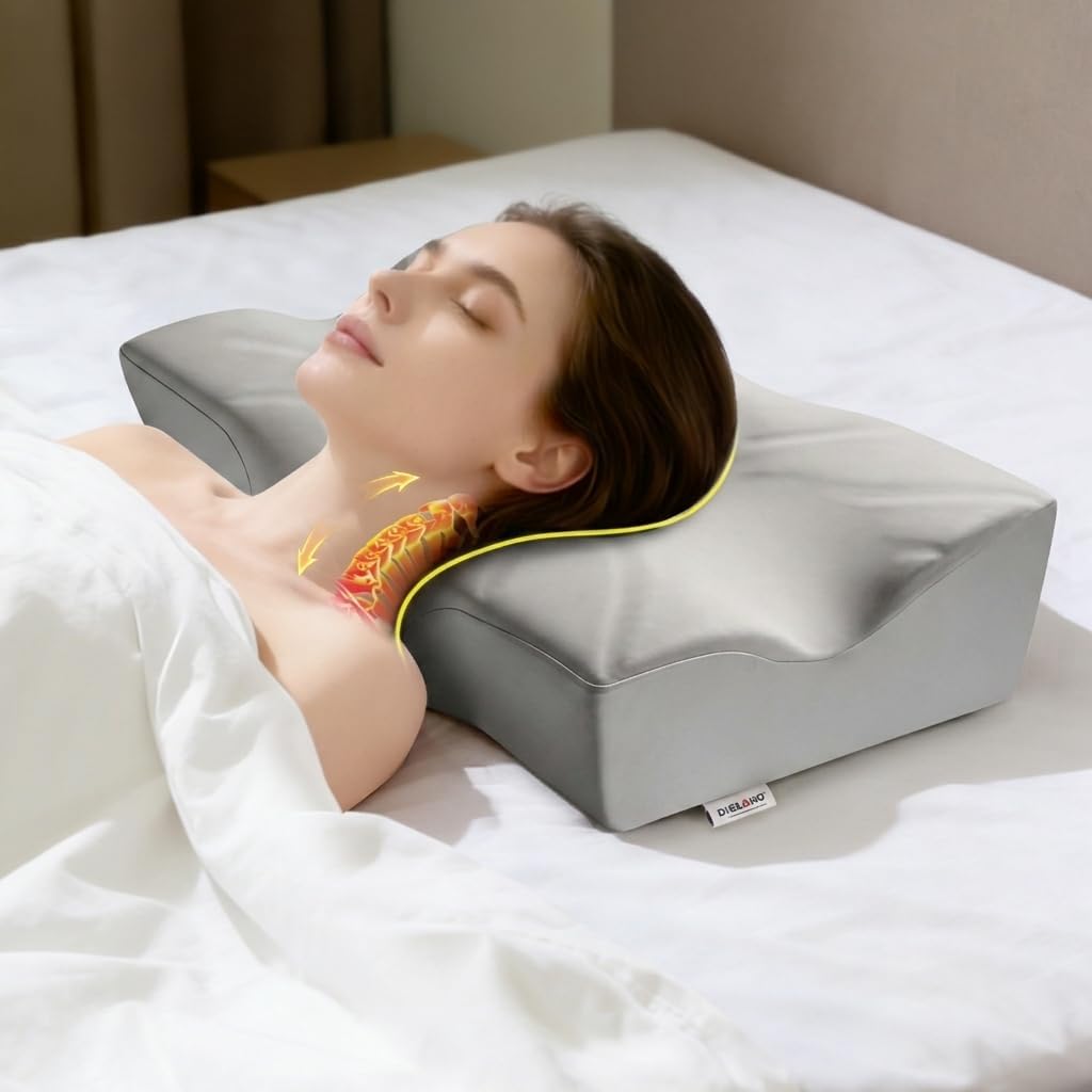 DOBUONO Cervical Neck Pillow - Side Sleeper Pillow for Neck Pain Relief, Odorless Memory Foam Pillow with Cooling Cover & Dual Height, Ergonomic Contour for Neck & Shoulder Support, Grey