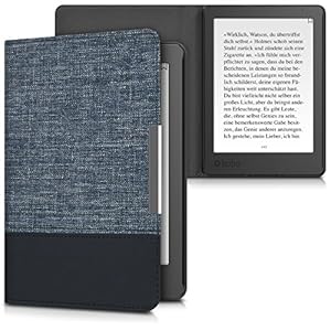 kwmobile hoes compatibel met Kobo Aura Edition 2 – Canvas beschermhoes in donkerblauw/zwart – Voor e-reader –