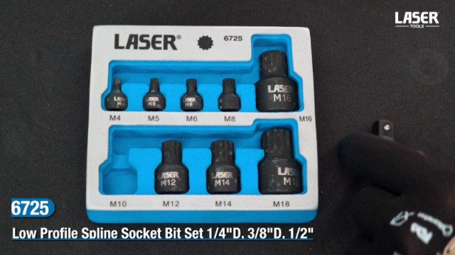 Laser 6725 Low Profile Spline Socket Bit Set, Silver, 1/4