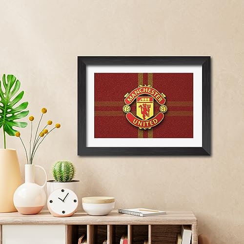 Image of TenorArts Manchester United Football Club Poster 3D Leather Textured Logo Laminated Photo Frame Painting with Matt Finish Black Textures (12 inches x 9inches)