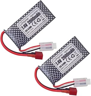 sea jump 2PCS 7.4V 2000mAh T-Type Plug Lithium Battery for HM101 HB101 25-DJ02 9200 9200E 200E 9202E 9203E 9204E 9205E 9206E 2995 YC300 9125 S920 S921 WLtoys RC Car, RC Boat,Quadcopter Battery