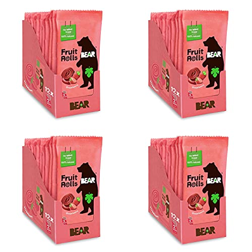BEAR Real Fruit Snack Rolls - Gluten Free, Vegan, and Non-GMO - Strawberry Ã¢â¬â 12 Pack (2 Rolls Per Pack) - Healthy School And Lunch Snacks For Kids And Adults Pack of 4