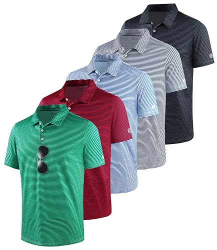 Image of ZITY 5 Pack Mens Golf Striped Polo Shirts Short Sleeve UPF 50+ Moisture Wicking Athletic Daily Casual Collared Shirt