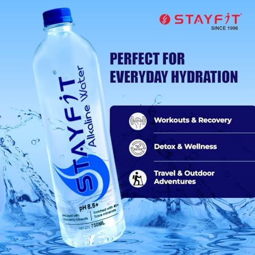 Image of Stayfit Alkaline Water with Essential Nutrients | 81+ Trace Minerals |Water-Based Electrolyte Drink With 8.5+ pH Alkaline Mineral Water (15 x 750 ml)