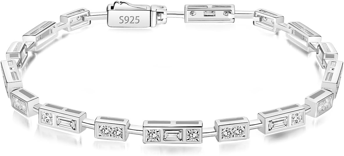 Luxury Moissanite Emerald Tennis Bracelet, Multi Style 925 Sterling Silver Wrist Chain, Stackable White Gold/Yellow Gold Bracelet, Christmas Valentine’s Day Wedding Jeweley, Length 5.9-7.5 Inches