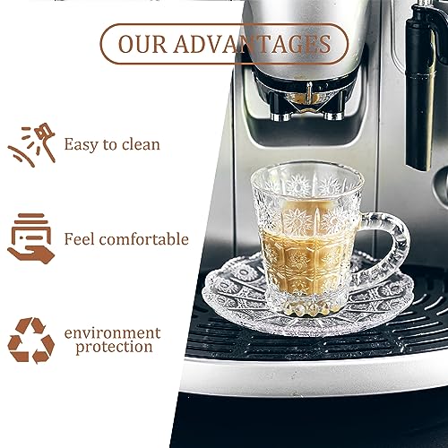 Kanpura Set Of 6 Glass Coffee Mugs With Saucer,Clear Glass Tea Cups Set,3.5Oz Espresso Cups With Handle,Crystal Coffee Cups For Latte thumb #3