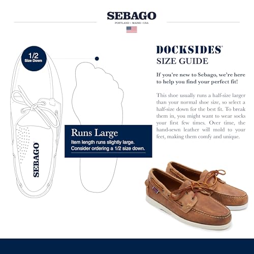 Sebago Portland Crazy H Boat Shoes - Patterned & Distressed Waxed Leather Mocassins with Leather Sock Lining and Non-Marking, Non-Slip Rubber Outsoles, Brown Tan - 9.5 Regular3