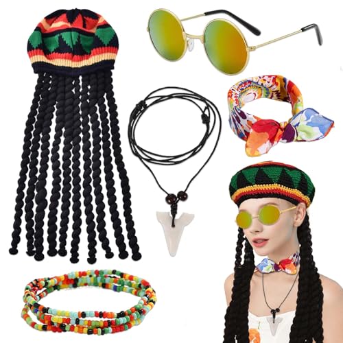 WYRGQIQN Bonnet Phrygien Déguisement Homme - avec cheveux et accessoires, avec lunettes jaunes et collierSombrero Mexicain Adulte, Chapeau de Paille Ensemble...