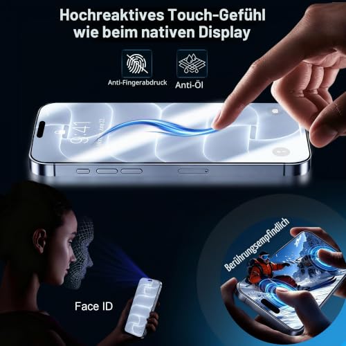 QHOHQ für iPhone 18 Pro für Panzerglas, 9H+ Schutzfolie, 3+3 Stück – Ansicht 6