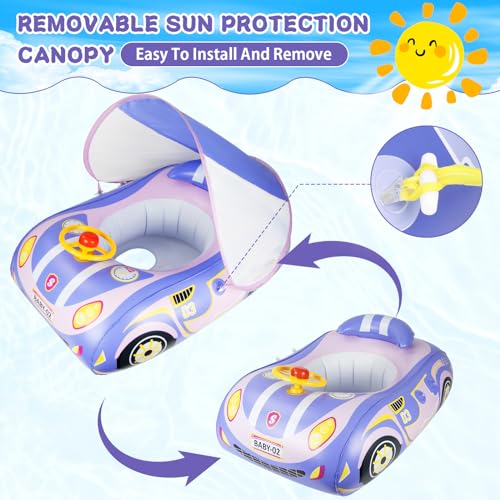Baby Schwimmring mit Sonnendach Ninonly UPF50+ Schwimmring ab 1 Jahr mit Steuerrad Baby Schwimmreifen 6 Monate Für Babys, Kleinkinder ab 1-4 Jahr Violett