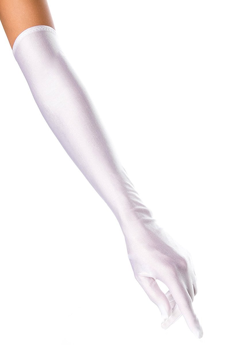 Sexy White Long Gloves Elbow Length Satin Gloves (9053W)(Size: M)