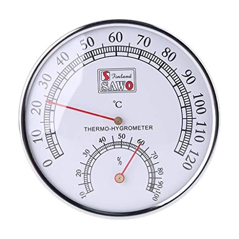 Siwetg - Termómetro de sauna para sauna, caja de metal, termómetro higrómetro para baño y sauna para interiores y exteriores, uso mecánico, temperatura de la mesa, medidor de humedad de 0 a 120 grados Cover