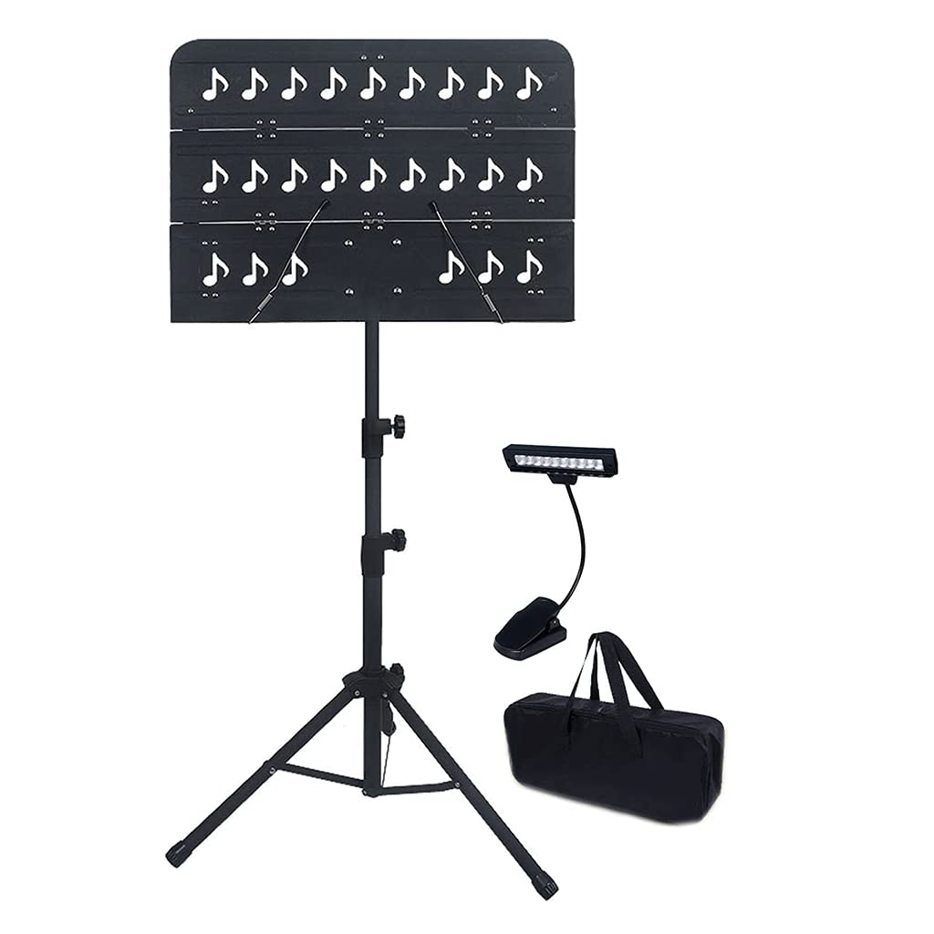 Tragbarer Notenständer, höhenverstellbar, Notenhalter, robuster Notenständer aus Metall mit LED-Leuchten und Aufbewahrungstasche, Pink (Schwarz)