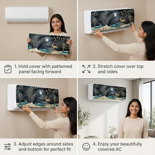 Image of Split AC Cover 1 ton, 1.5 ton to 2 Ton |Designer Digital Print Indoor AC Dust Cover | Stretchable Lycra Fabric | 38x12x9 Inch | Washable Polyester AC Indoor Unit Cover | Dust Dirt Resistant