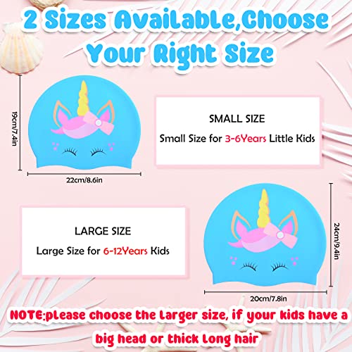 2 Pcs Kids Swim Cap Silicone Swimming Cap For Boys Girls (Age 3-12) Cover Ears Waterproof Bathing Cap Keep Hair Dry Swimming Hat For Hair #TOP1