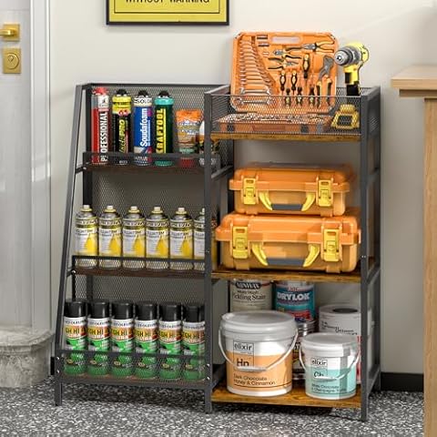 Spray Paint Can Holder, Paint Can Storage Rack with 6-tier Wooden Shelves, Metal Spray Can Rack Spray Bottle Holder Paint Bottle Organizer Lube Can Storage Shelf for Garage, Gifts for Men Dad Cover