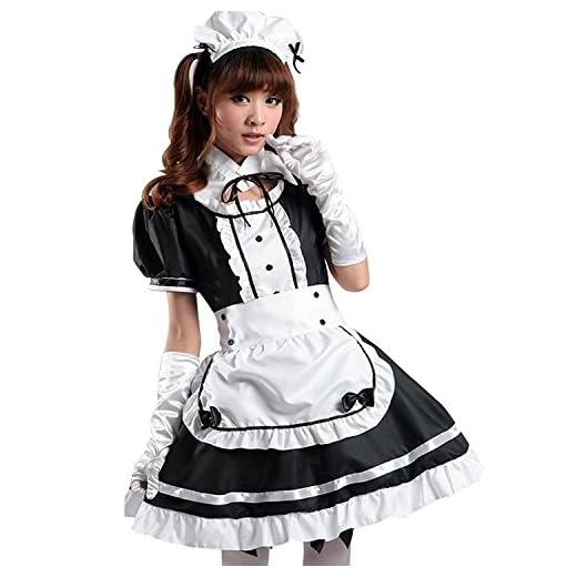 Tzm2016 - Disfraz Lolita para mujer. Disfraz criada francesa para Cosplay. El juego de 4 piezas, incluye: vestido, cofia, delantal, falso cuello, color negro, negro, X-Large