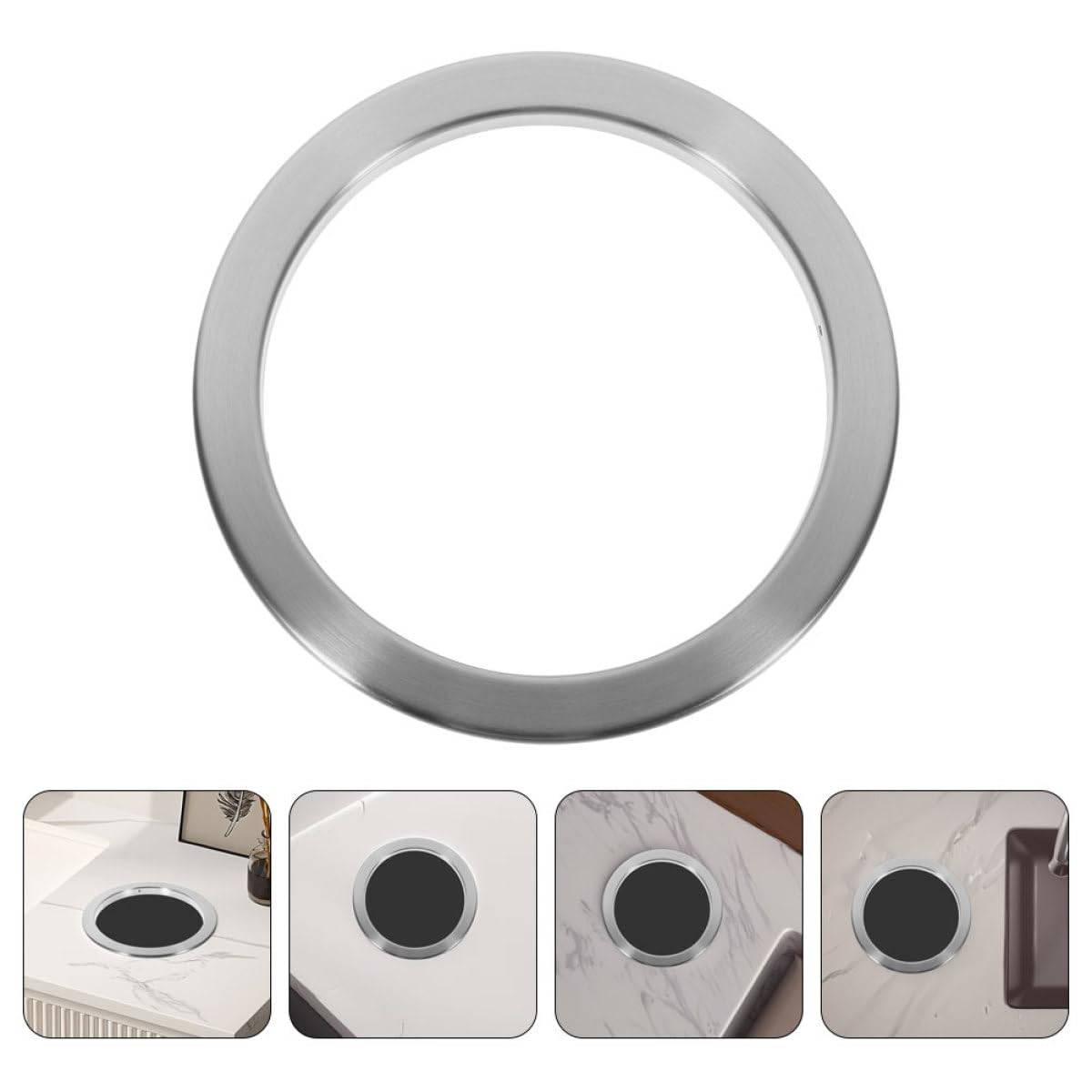 OSALADI Tapa Empotrada para Cubo de Basura de Cocina en Acero Inoxidable 430, Diseño Hueco Anillo Redondo, Cubierta Abatible Integrada para Encimeras, Solución Oculta y Compacta