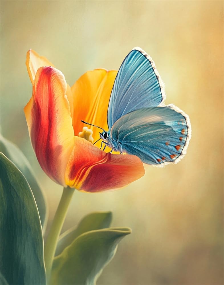 Henypt 11Ct DIY Stamped Cross Stitch Kit Embroidery Kit Butterfly On A Tulip Blossom Counted Cross Stitch Kits Oil Painting Counted Cross Stitch Kits for Adults Beginners, Stamped Printed Patterns