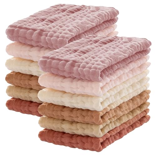 Image of Lovely Care 12 Pack Muslin Burp Cloths 100% Cotton Muslin Cloths Large 20''x10'' Extra Soft and Absorbent Baby Burping Cloth - Boho Neutrals