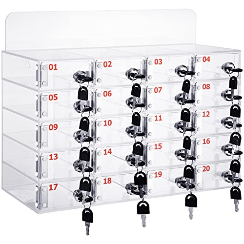 Threan 20 Slot Cell Phone Storage Box, Acrylic Clear Cell Phone Storage Cabinet Wall Mounted with Door, Locks and Keys for Office School Factory by Threan - Used condition - US$66.12