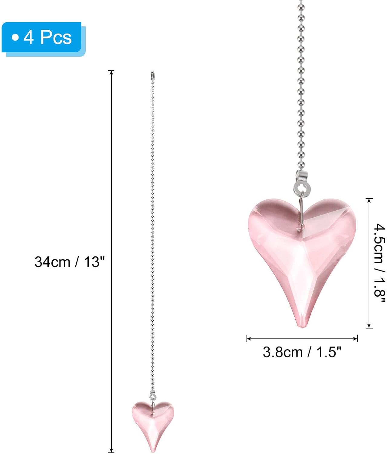 Home and Garden Parts 4 Pcs 13 Inch Crystal Ceiling Fan Pull Chains Light Pink (New Heart Shape) #CN/251024/06490
