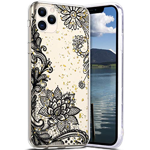 Robinsoni Case Compatible with iPhone 11 Pro Phone Cover Flexible iPhone 11 Pro Case Sparkle Bling Case Ultra Soft Glossy Silicone Case Gel Rubber Phone Cover Glitter Ultra Thin Cover Lace Flower