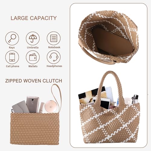 Image of SporGenius Woven Handbag Two Tone Tote Bag Vegan Leather Purse