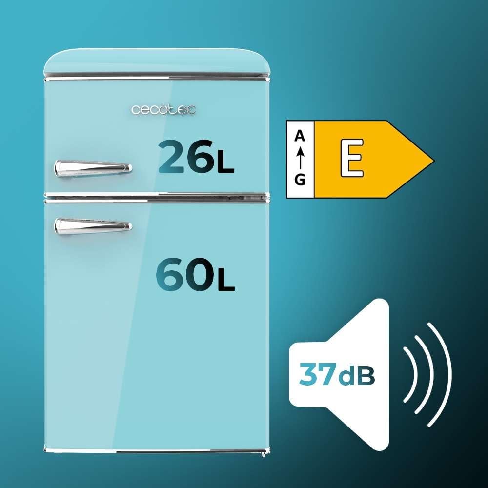 Cecotec Bolero CoolMarket 2D Origin 86 Blue E Réfrigérateur 2 Portes 86L Retro Total No Frost IceBox Bleu
