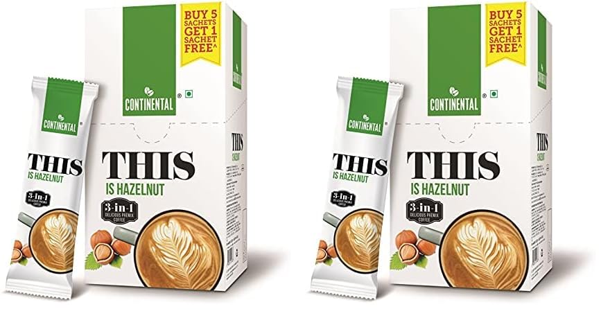 Continental THIS Hazelnut 3 in 1 Premix Instant Coffee 132g (22g*6 Sachets) (Pack of 2)