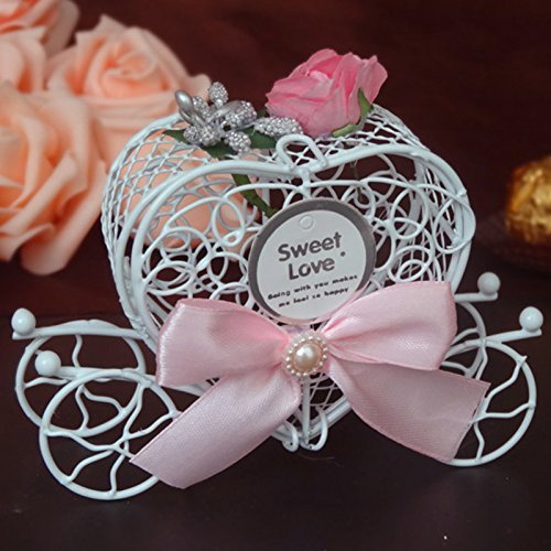 Pumpumly 12Pcs Heart Shaped Cinderella Carriage Holder Gift Boxes - Candy Boxes Wedding Party Favor Boxes, Metal Heart Candy Box with Ribbons, for Baby Shower Party Wedding Favor - Pink