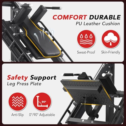 Leg Press Squat Machine Combo Professional for Home Gym Specialty for Full Lower Body Workout with Linear Bearing and Calf Block