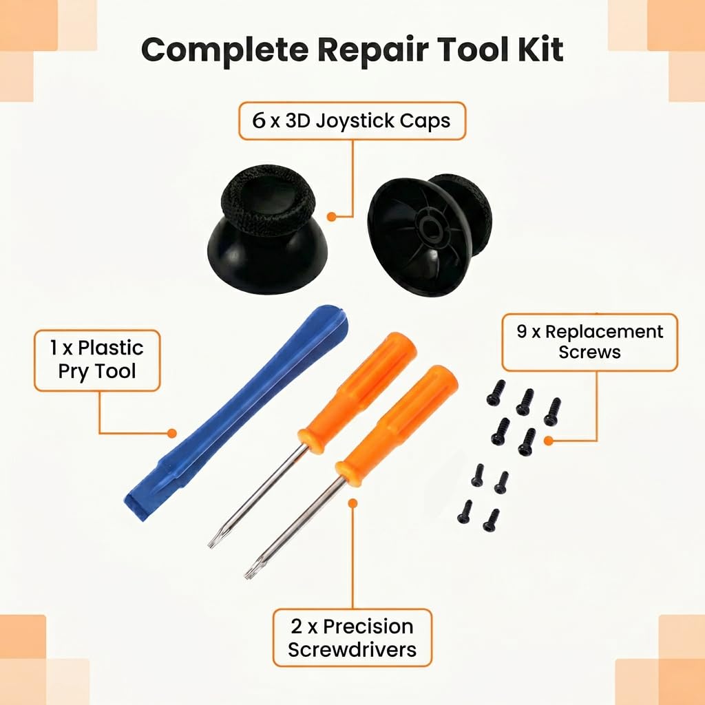 6 sztuk analogowych patyczków do kontrolera PS5, oryginalne części zamienne, 3D joystick thumbsticks, zestaw z narzędziami do napraw, antypoślizgowe zaślepki, akcesoria zapobiegające dryfowaniu