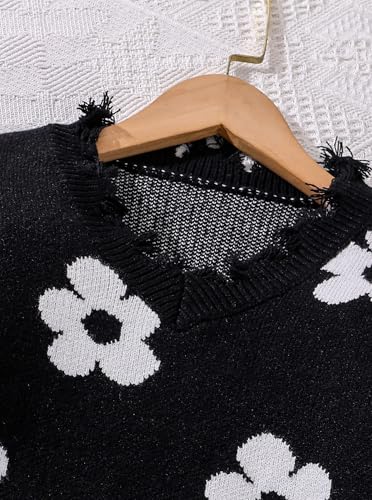 Girls Floral Print Pullover Sweaters V Neck Long Sleeve Cute Crop Tops3