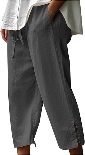 Ceboyel Pantalones de lino para mujer, pantalones capri casuales de verano 2023, pantalones capri recortados, pantalones ligeros y cónicos, trajes