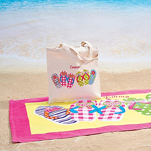 Lillian Vernon Personalized Beach And Bath Towel For Girls - Flip Flop Design, Extra-Large, 100% Cotton, Custom Embroidered, 30 Inch X 60 Inch #TOP5