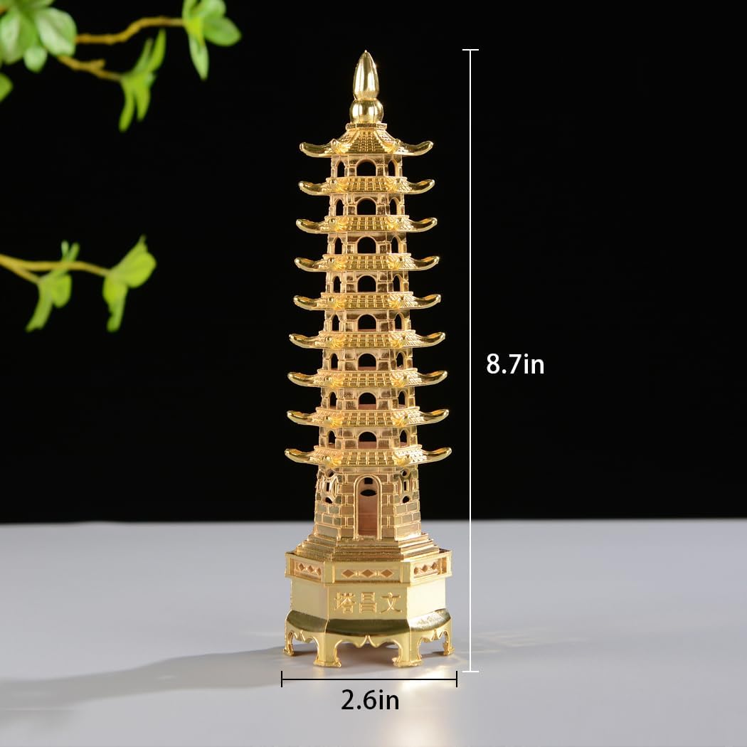 Brass Statu Alloy Fengshui 9 Level Pagoda Wenchang Tower Statue, 8.7in image 2