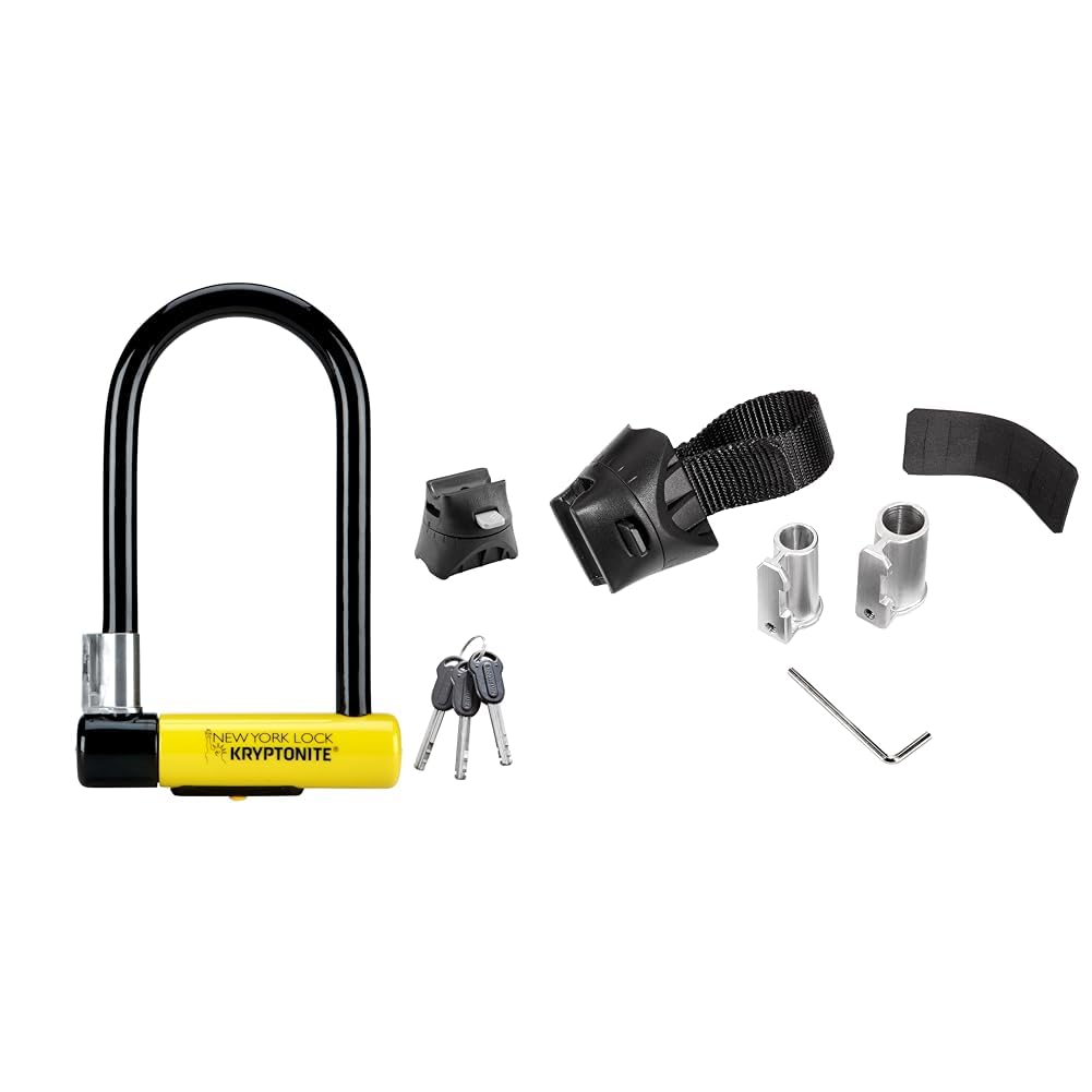 Kryptonite New York Lock Standard Zapięcie Rowerowe, 10 x 20 cm, Żółte &Uchwyt U-lock Transit Frame, czarny, 25 mm x 80 mm, krypta