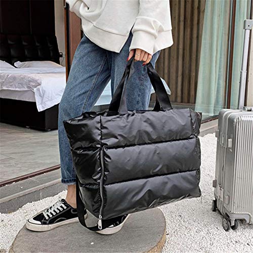 Damen-Daunen-Umhängetasche, großes Fassungsvermögen, aus Baumwolle, wasserfest, Trennung von trockener und nasser Kleidung, Handtasche für Sport, Fitness, Reisen und Schwimmen, Schwarz
