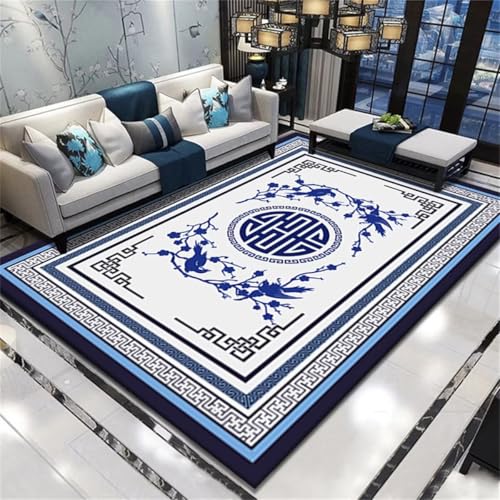 Tapis bleu bordure texture décorative pour salon et chambre