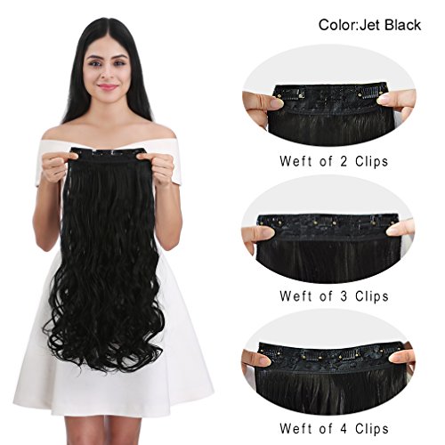 REECHO 24" Curly Wavy 4 Pieces Set Thick Clip in on Hair Extensions Black Brown