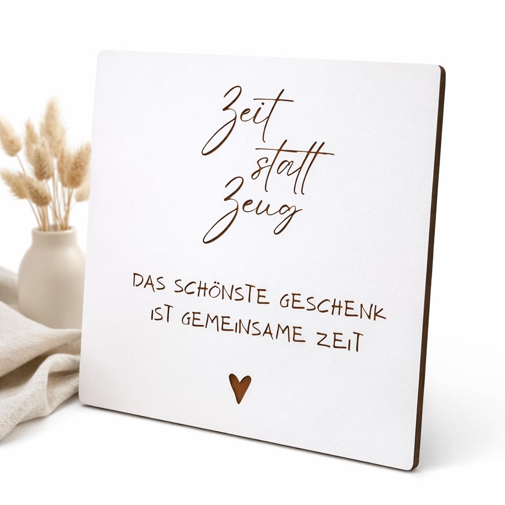 Karte – „Zeit statt Zeug“ – Gutschein verschenken - Das schönste Geschenk ist gemeinsame Zeit – kreative Geschenkidee für Paare, Freunde & besondere Momente – edle Holzkarte zum Aufstellen