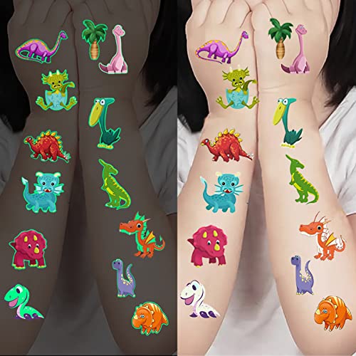 Tattoo Kinder,Glitzertattoos kinder Set,Leuchtende Tattoos Kinder Dinosaurier, 10 Blätter Hautfreundliche Kindertattoos für Tattoos leuchten im Dunkeln, für Kinder Spielen Kindergeburtstag Mitgebsel… Cover