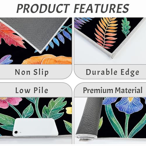 Tapis de cuisine lot de 2 fleurs dessinées à la main noir - 6