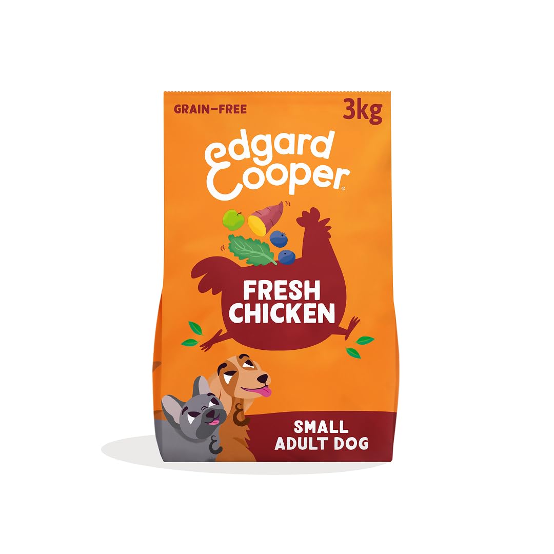 Edgard & Cooper Grain Free Dry Dog Food For Small Breed Adult Dogs (3kg), Fresh Chicken, Balanced Fibre For Gut Health, With Apple & Sweet Potato, Never Meat Meal