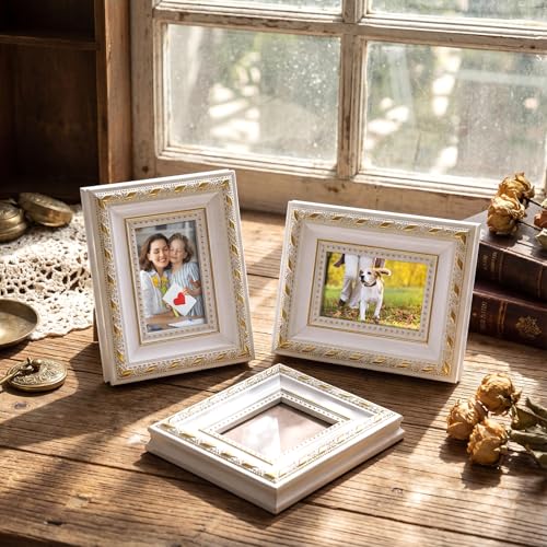 Image of 36 Pcs 2 x 3 Inch Small White Picture Frames Bulk Mini Vintage Antique Ornate Retro Baroque Photo Frames with Backboard for Wall Hanging Tabletop Home Decor Wedding Christmas Display